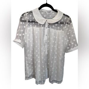 Tulip B Cream Polka Dot Sheer Blouse with Peter Pan Collar